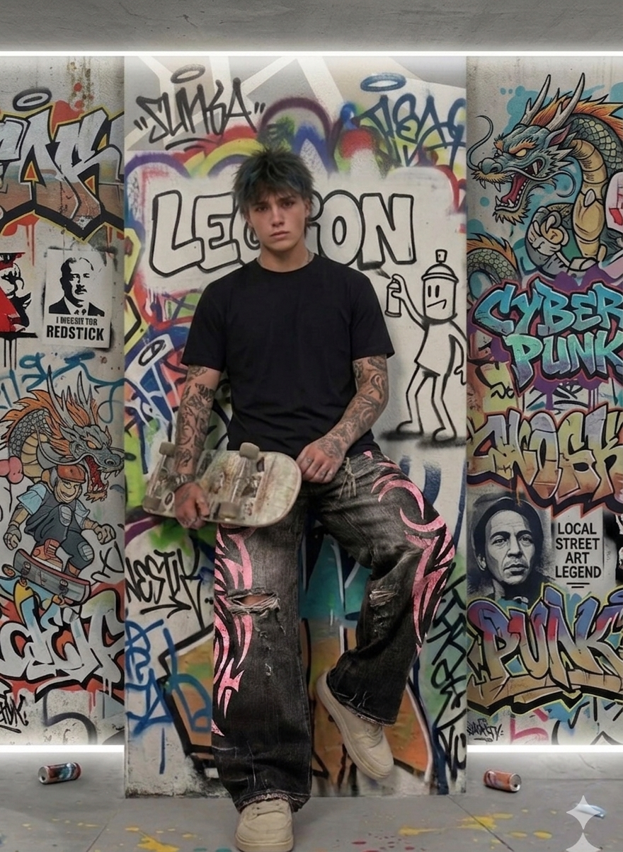 Pembe Tribal Baskılı Harajuku Unisex Pantolon